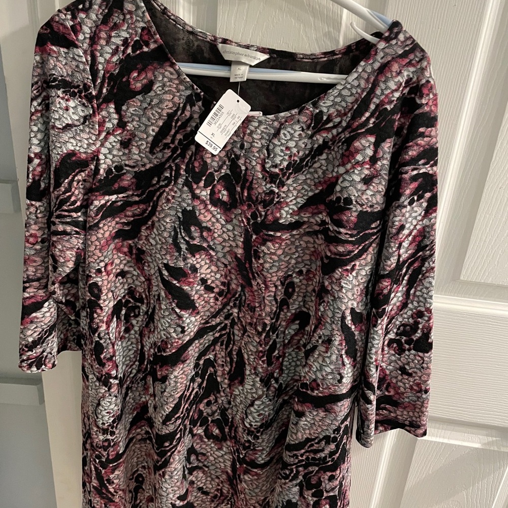 Christopher & Banks Pink and Black Patterned Blouse